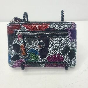 Lodis RFID Leather Metallic Floral Small Coin Zip Wallet With Card/ID Case
